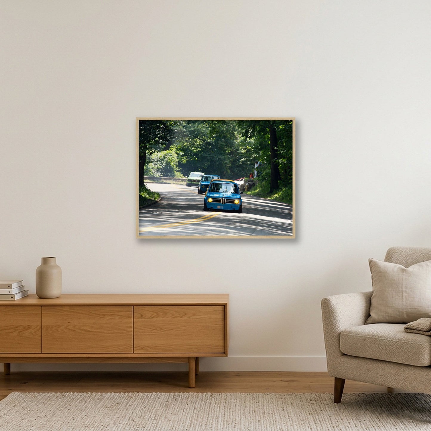 Racing BMWs — 80×60cm, 31×24" Oak Frame