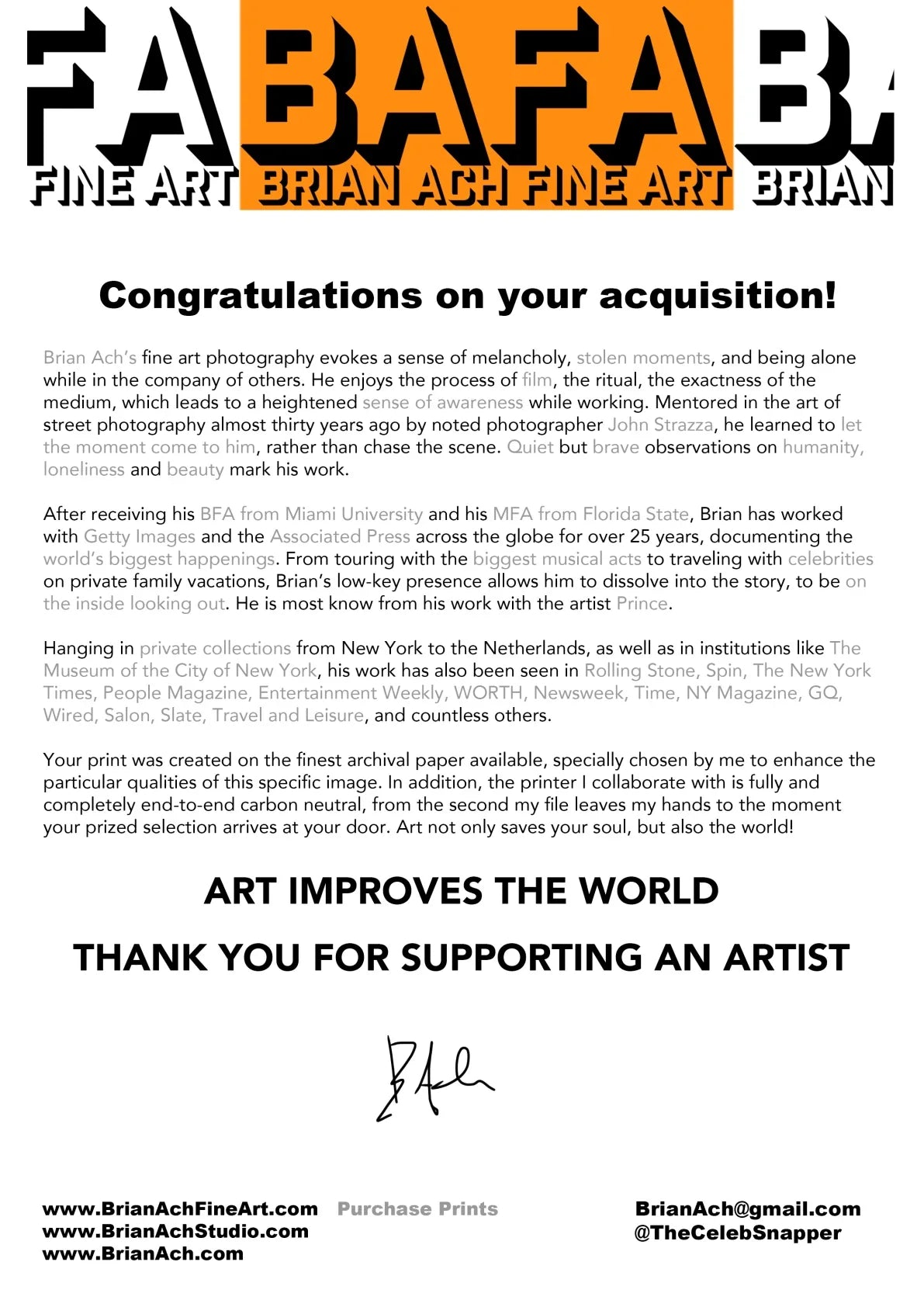 Your Donations... — A letter from the artist