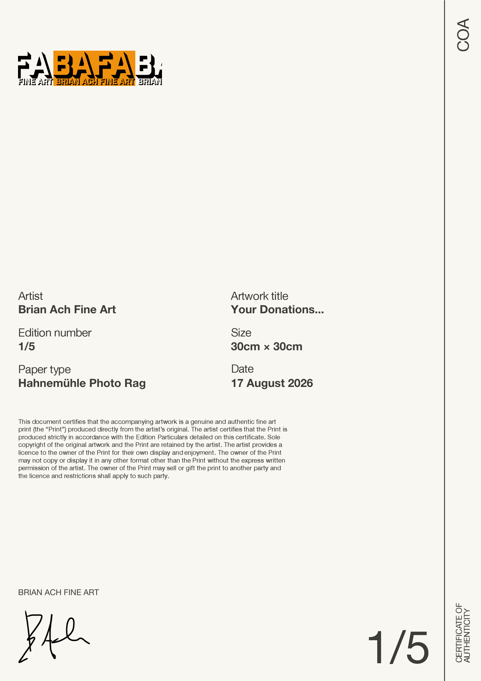 Your Donations... — Certificate of Authenticity